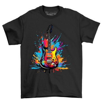 Guitar Dripping Paint Effect T-Shirt Mens Womens Tees Top - Rock Out with This Funky Design! Funny T-