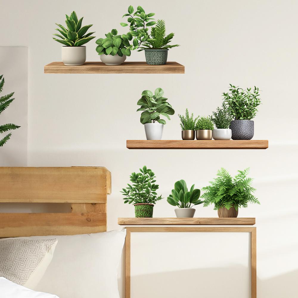 Painted Green Plants Potted Plants Shelves Bedroom Living Room Home Background Beautification Decorative Wall Stickers