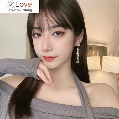 Korean Style Shinny Star Long Tassel Earrings Ear Clips Simple Cute Long Pearl Star Clip On Earrings For Women Party No Piercing