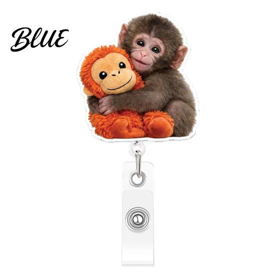 Retractable Badge Reel Holder, Cute Monkey Pattern Print 360 Degree Rotating Work Holder for Clothing Clip, Acrylic Telescopic Easy-pull Office Staff