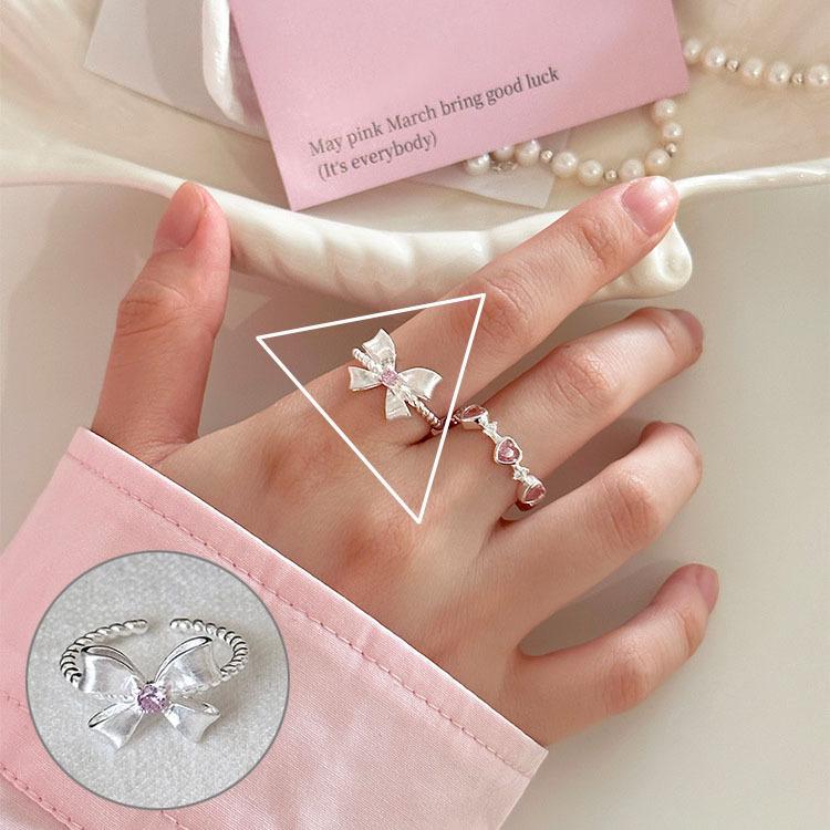 Korean Style S925 Silver Bow Ring with Irregular Pearl Design - Women's Fashion Open Index Finger Accessory