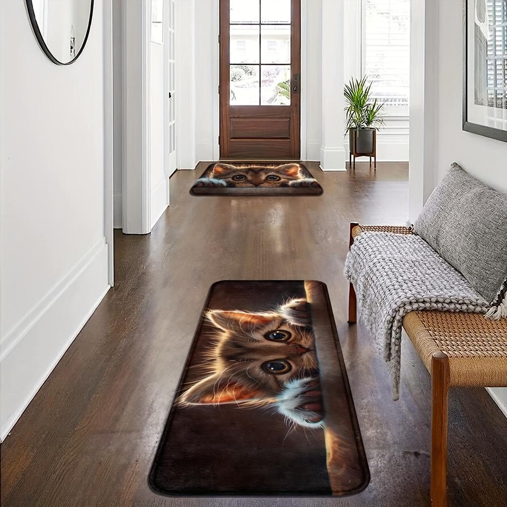 1Pcs Anti Fatigue Kitchen Rugs, Charming Cat Print Waterproof Non-Slip Thick Cushioned Mat Comfort Standing Mat