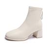 Block Heel Single Boots Women's Square Toe Spliced Rear Zipper Anti-Slip Wear-Resistant High Heel Shorthole Boots