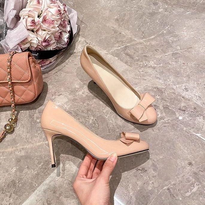 Temperament Bow Women's High Heels Spring and Summer French with Skirt Light Mouth Stiletto Single Shoes