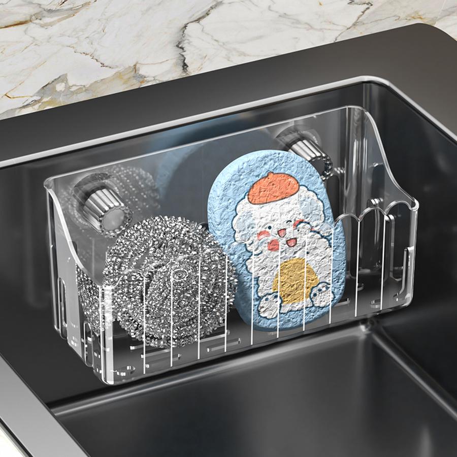 Silicone Suction Cup Sink Shelf Kitchen Water Pool Storage Rack No Drilling Draining Rack Steel Ball Hundred Cloth Storage Basket