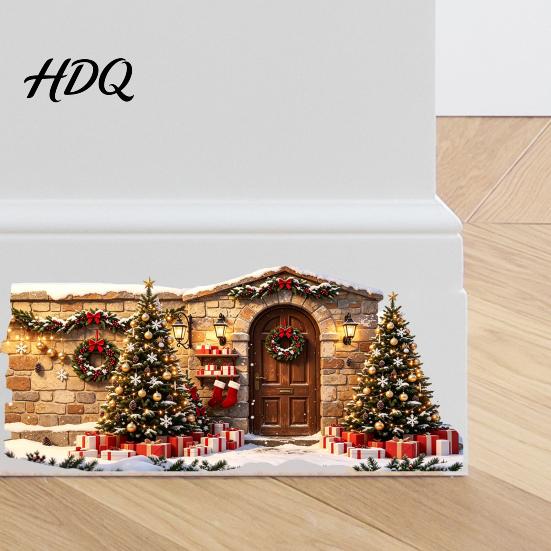 Winter Scene Wall Decals Christmas Snow House Sticker Removable Self-Adhesive Sticker Decal PVC Waterproof Decorative Decal for Holiday Party