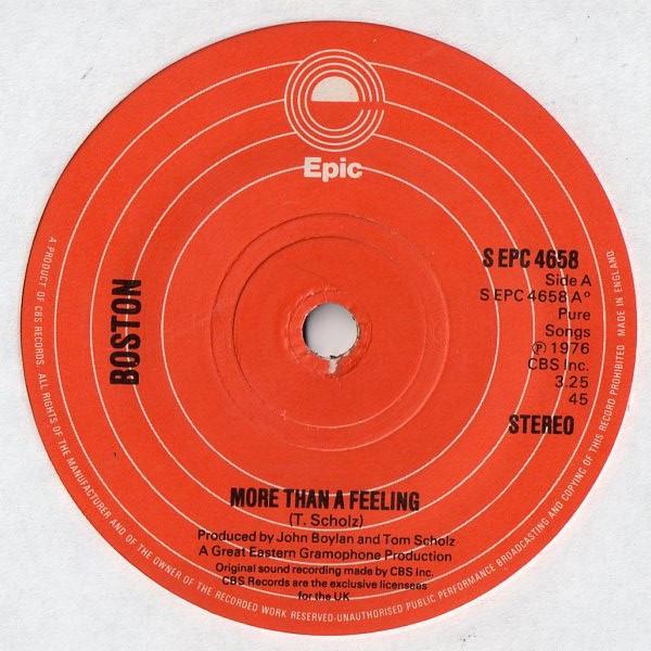

7inch Record BOSTON - More Than A Feeling SEPC4658PROMO Epic 1976 UK Rock Used