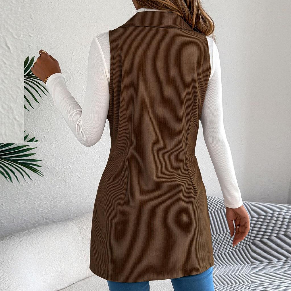 Women's Fashionable Solid Color Sleeveless Button Pocket Vest Jacket