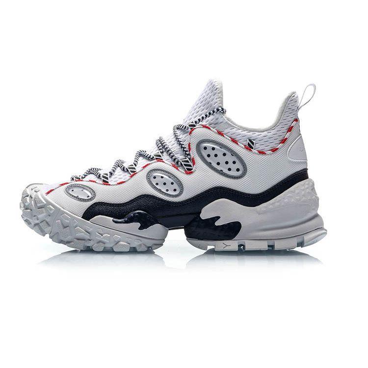 LiNing Countflow Monster Eye Mid Durable Breathable Retro Basketball Shoes Men sneakers White Red AGLP135-3