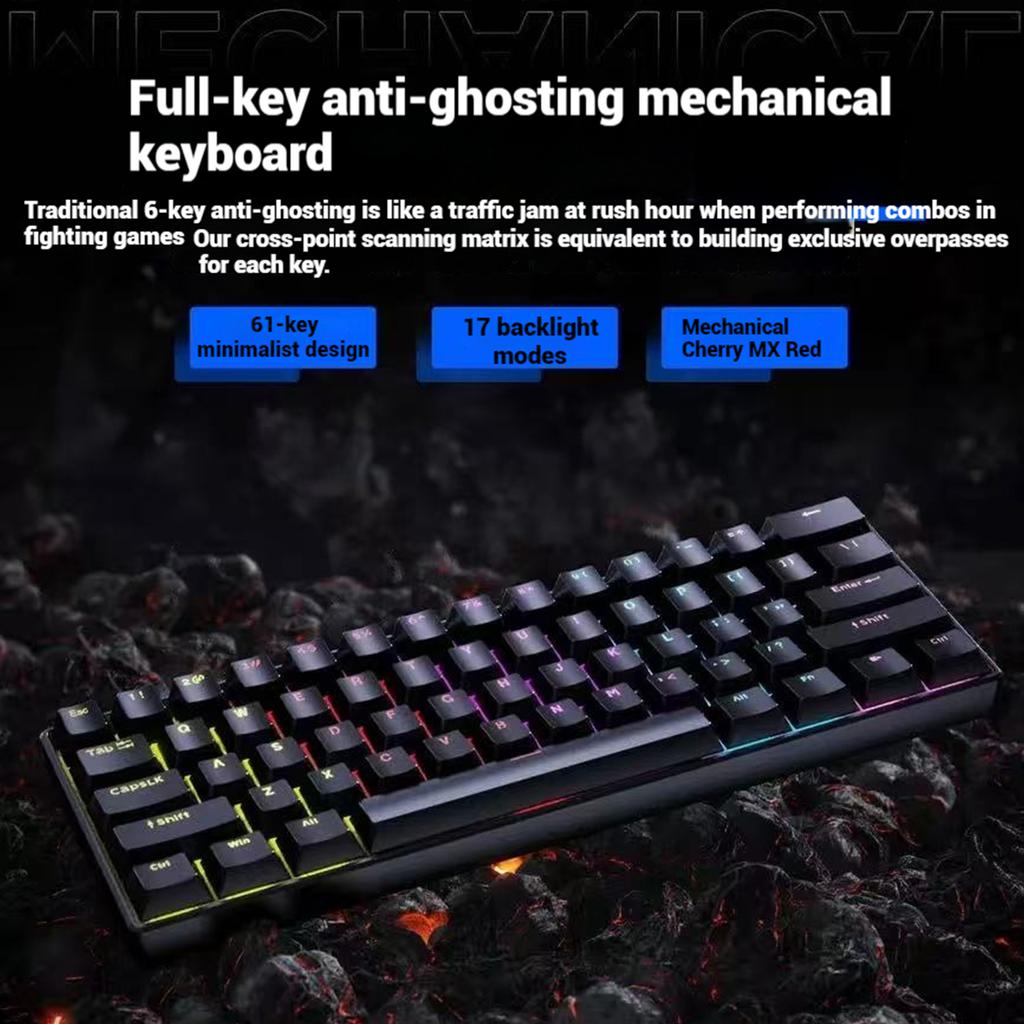 2025 New Mini 60% Gaming Keyboard, RGB Backlit 61 Key Ultra-Compact Keyboard,  Ergonomic Waterproof Mechanical Feeling Office