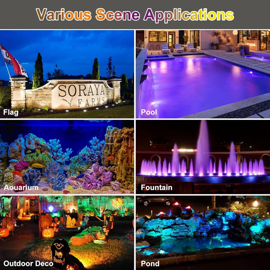 RGBW Pond Lights with Timer, 18 LED Super Bright Underwater Submersible Fountain Lights Color Changing Spotlights, Remote Control IP68 Waterproof for