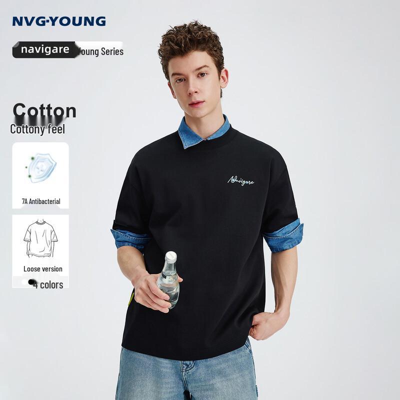 NVG·YOUNG Unisex 7A Antibacterial Crewneck Letter T-Shirt M