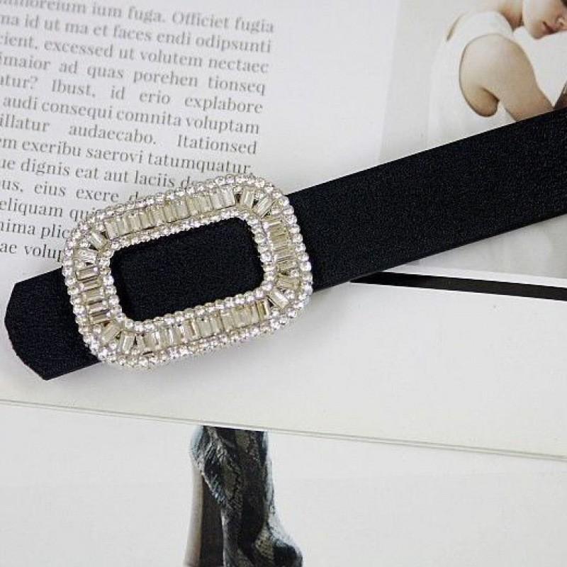 Womens Premium Leather Waist Belt With Diamond Buckle Ideal For Dress And Blazer Styling