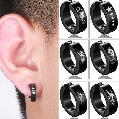 1PC orecchini a bottone da uomo punk modello stampato nero senza accessori per clip per l'orecchio penetranti