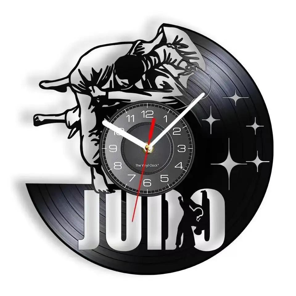 Japanese Martial Arts Judo Art Vinyl Record Wall Clock Jujutsu Home Decoration Silent Wall Watch Judo Warrior Gift