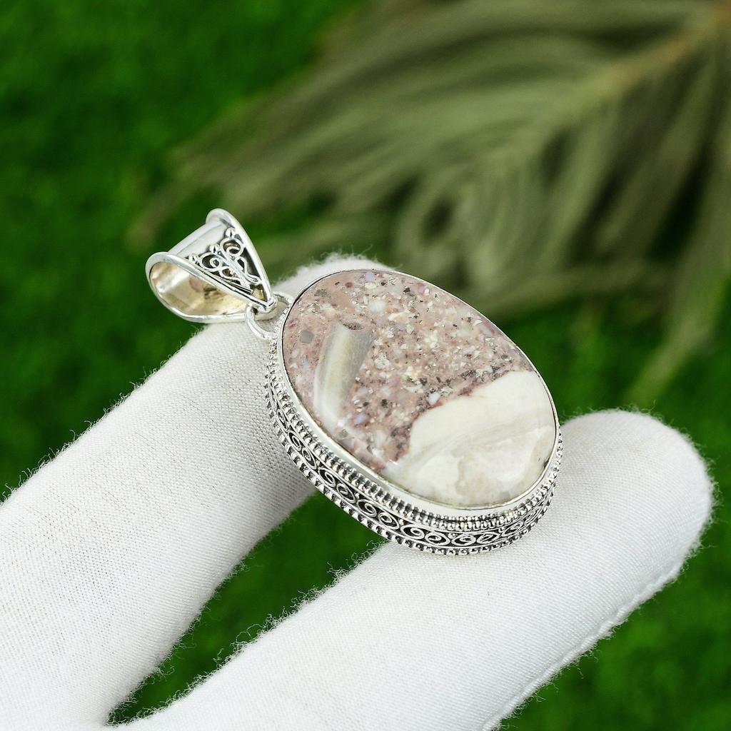 925 Silver Natural Red Brecciated Mookaite Bezel Wedding Vintage Unique Pendant