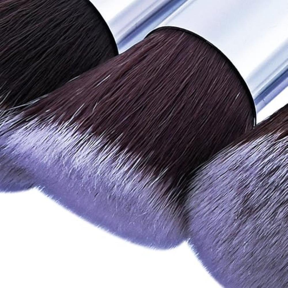 Premium Synthetic Kabuki Foundation Face Powder Blush Eyeshadow Brush Makeup Brush Kit with Blender Sponge and Brush Cleaner (10 Pcs, Black/Silver)
