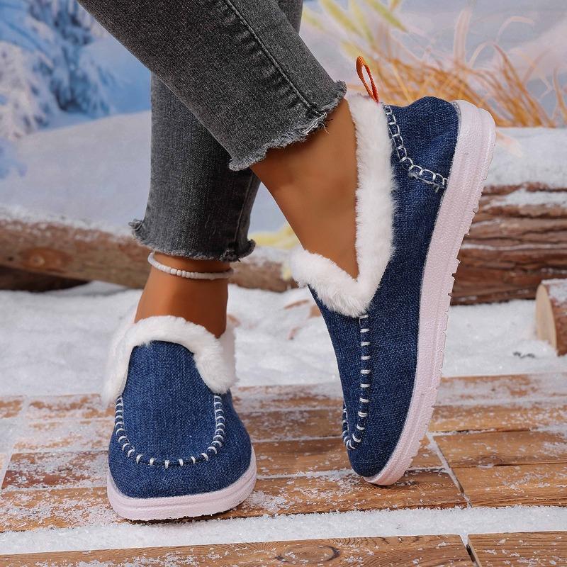 Fashion Fashion Cotton Shoes Winter New Round Toe Deep Mouth Plus Wool Warm Soft Sole Non-slip Wear-resistant Flat Shoes