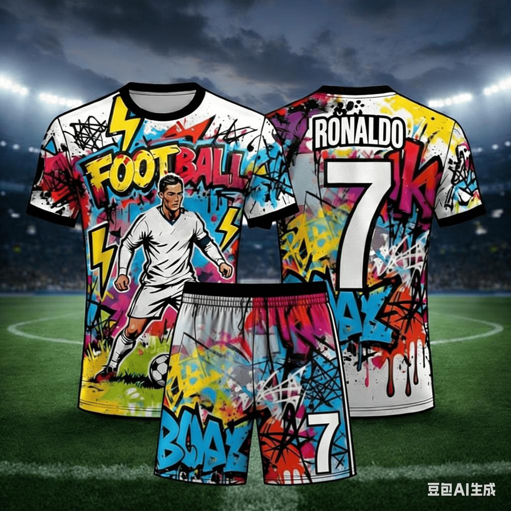 Men's and Women's Latest Summer Football Training Set # 7 # Ronaldo # Jersey Style Quick Drying Short Sleeved Shorts Set Kids