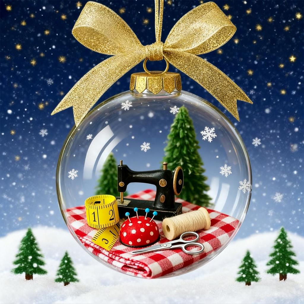 Sewing Machine Themed Transparent Ball Christmas Decor Ball Craft Decor Holiday Sewing Snow Globe Ornament for Xmas Decor