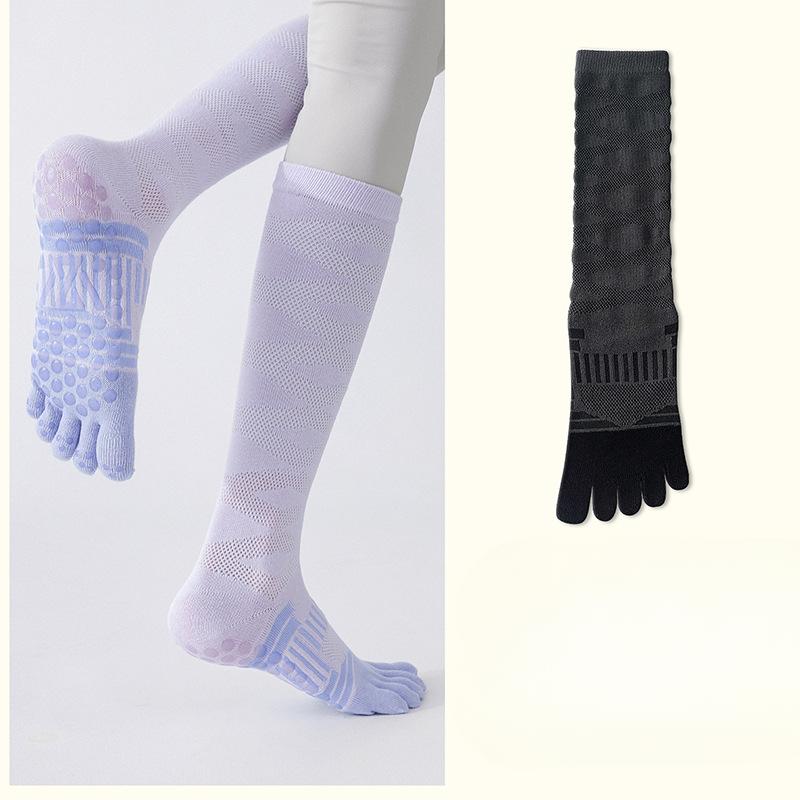 Female Spring and Autumn Professional Fitness Yoga Pilates Dance Non Slip Silicone Five Finger Tube Socks