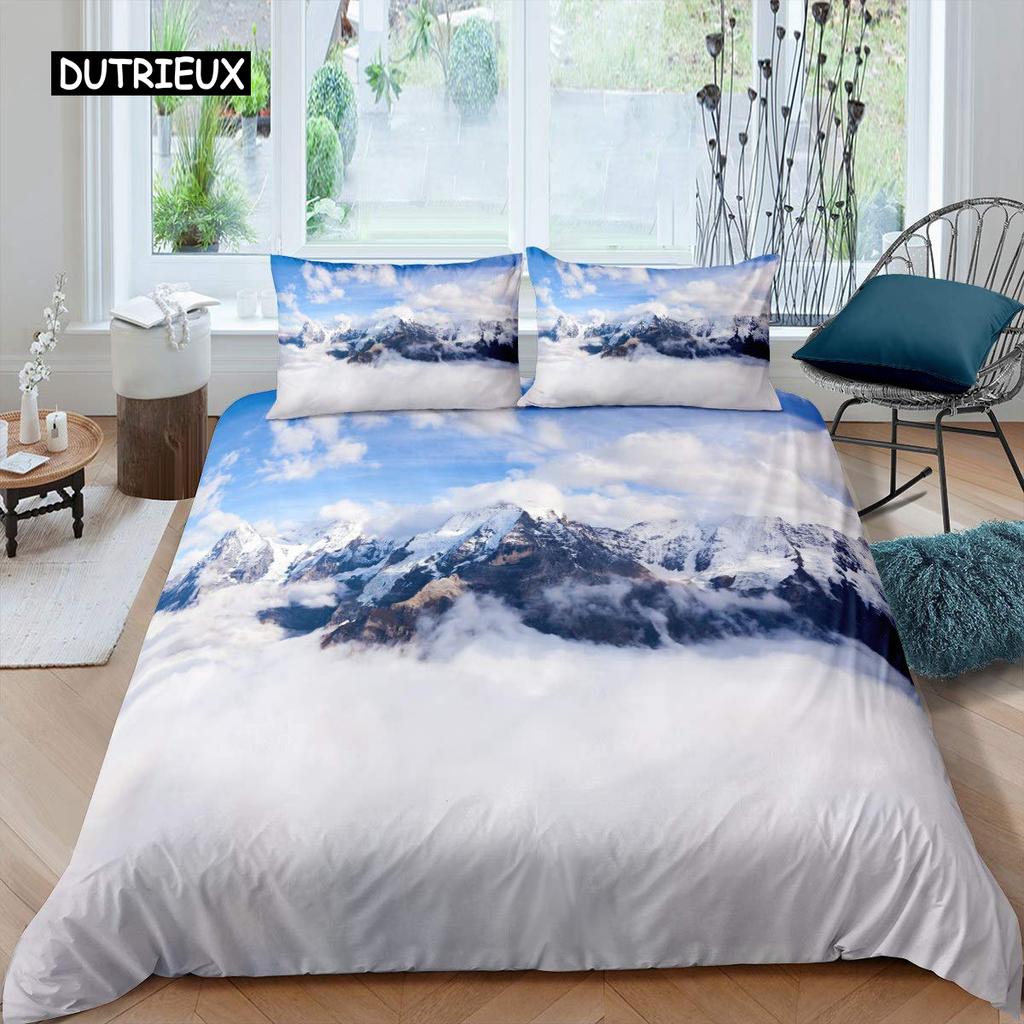 Smoky Mountain Duvet Cover Set Pine Trees Comforter Cover Boys Landscape Quilt Cover Natural Scenery Art Polyester Bedding Set