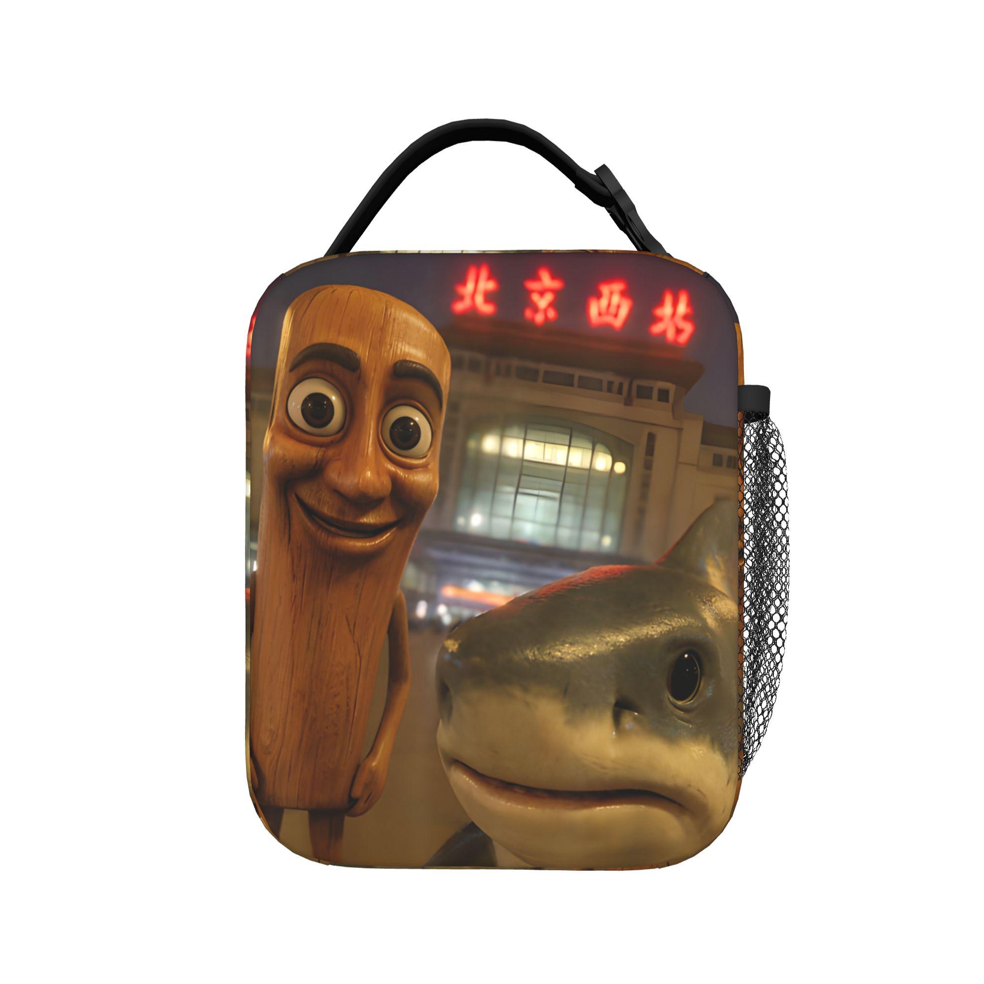 Grappige Tung Tung Tung Sahur Geïsoleerde Lunchtas Groot John Varken en Kat Meme Brainrot Maaltijdcontainer Thermische Tas Tote Lunchbox One Size