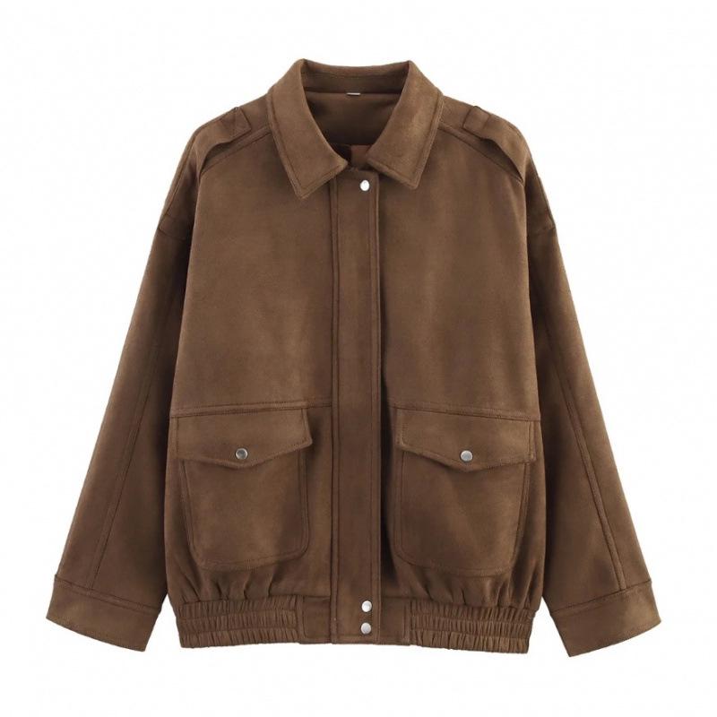 European & American Women s Suede Texture Casual Versatile Jacket Small