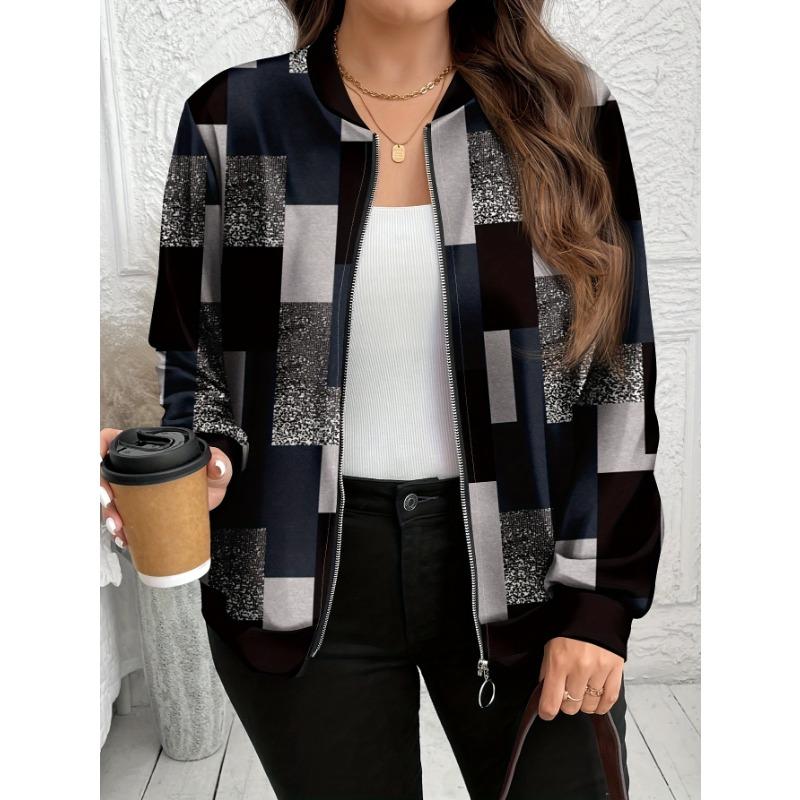 Women S Plus Size Long Sleeve Casual Bomber Jacket