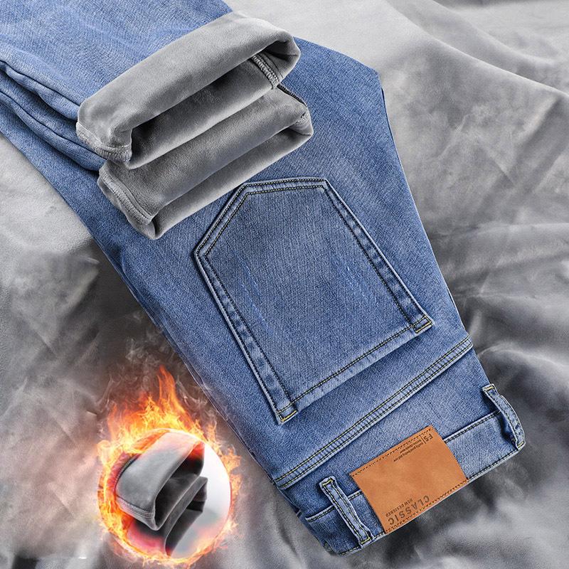 Spring And Autumn Winter New Men'S Plush/Regular Jeans Slimming Straight Stretch Business Versatile Long Pants
