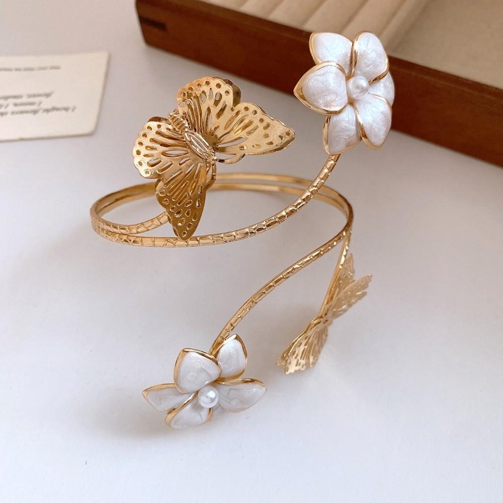 Iron Flower Butterfly Arm Cuff Twist Line Wide Open Arm Cuff Fashion Bohemian Bracelet Women