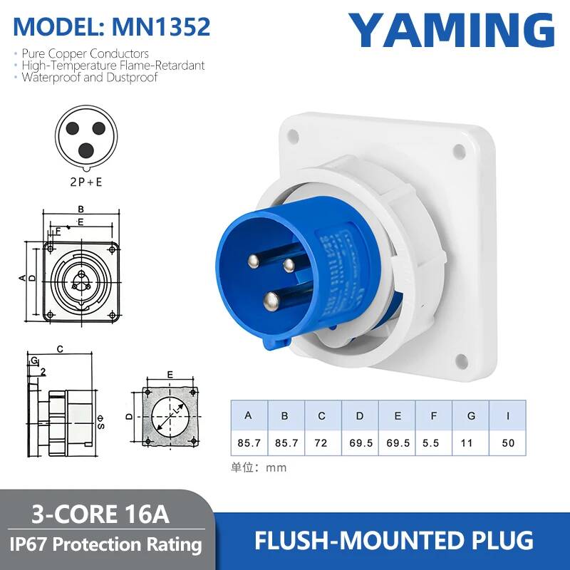 Waterproof IP67 Reverse Industrial Plug Aviation Socket Three-Phase 16/32A Connector 3-Pin 4-Pin 5-Pin Concealed Flush