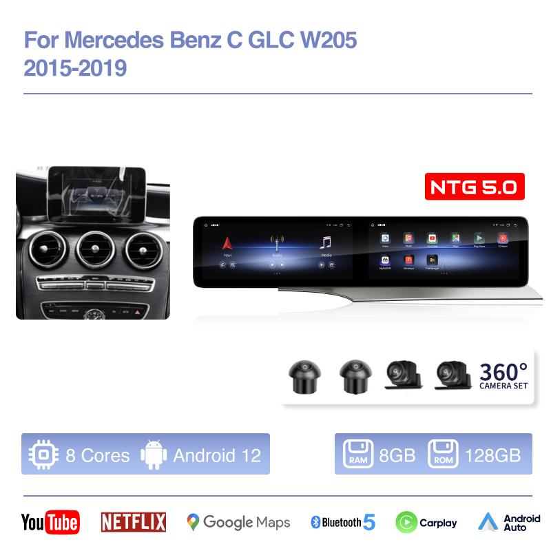 12.3inch Android12 Car Multimedia Video Player For Mercedes Benz C GLC W205 2015-2019 GPS Navigation CarPlay 4G 360Camera wifi