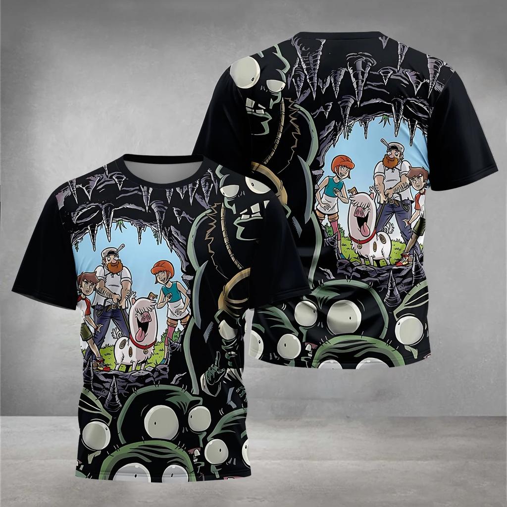Summer Round Neck HOT Game Plants Vs. Zombies Pattern 3D Printed Top Fashionable Casual Short Sleeved Children's Boy T-shirts