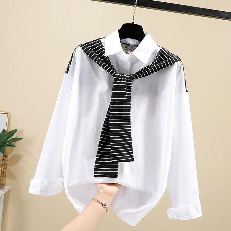 

Поддельная рубашка-шаль из двух частей, женская, осенняя, новая, свободная, с длинными рукавами XL