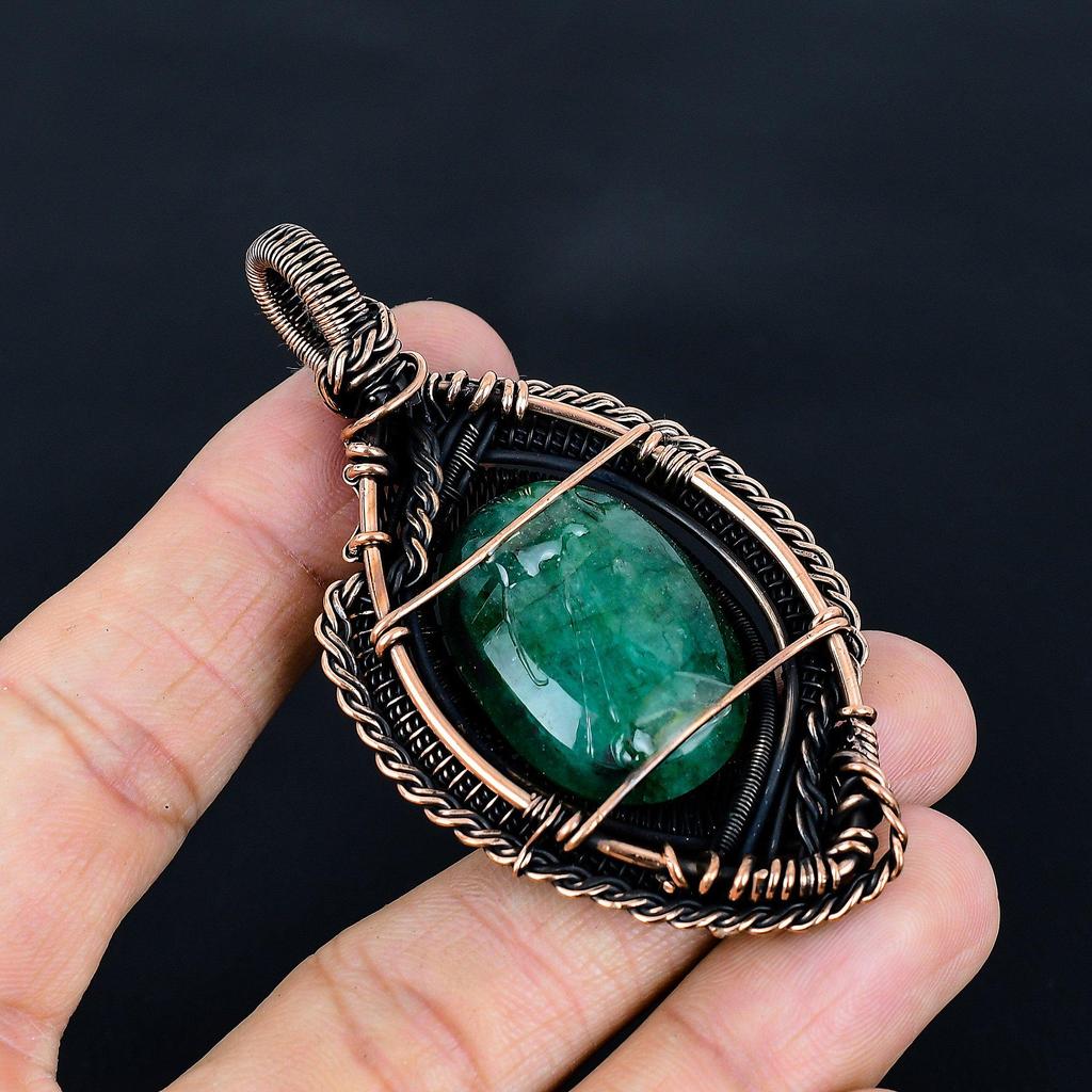Emerald Pendant, 999 Copper Wire Wrapped Pendant Gemstone Jewelry, Handmade Pendant Amazing Jewelry, Gift For Her