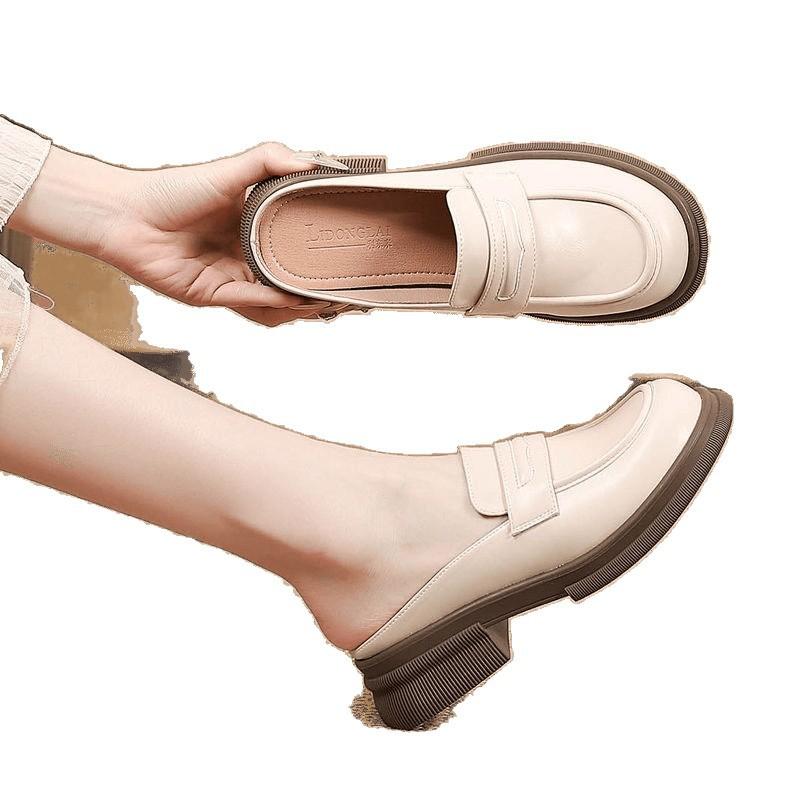 Small man increases the height of the bag head and half slippers for women to wear in the summer of 2025, new lazy shoes without heels, loafer leather