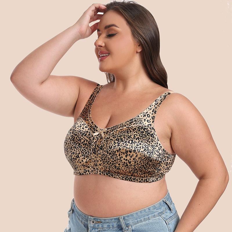 Printed Leopard Print Wire-free Full-cup Bra for Plus-size Girls Ultra-thin Cups No Padding