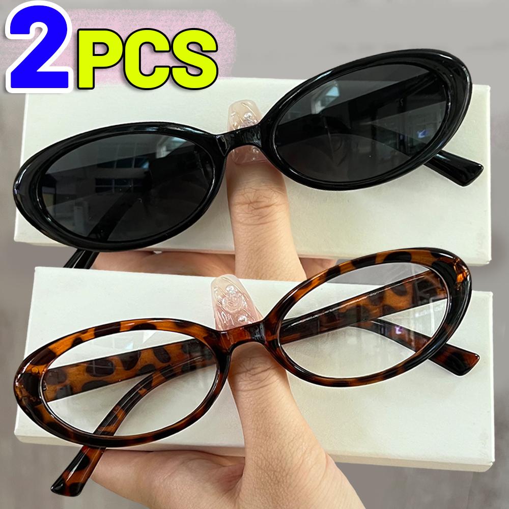 1/2Pcs Small Oval Sunglasses for Women New Fashion Vintage Leopard Brown Sun Glasses Girls Outdoor UV400 UV Protection Eyewears