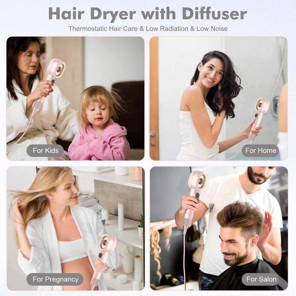 1400W High-Speed Hair Dryer with 110,000 RPM Brushless Motor, 20 MCelsiuss Airspeed, Red Light Hair Care Dryer, Magnetic Concentrator Nozzle, 5 Heat a