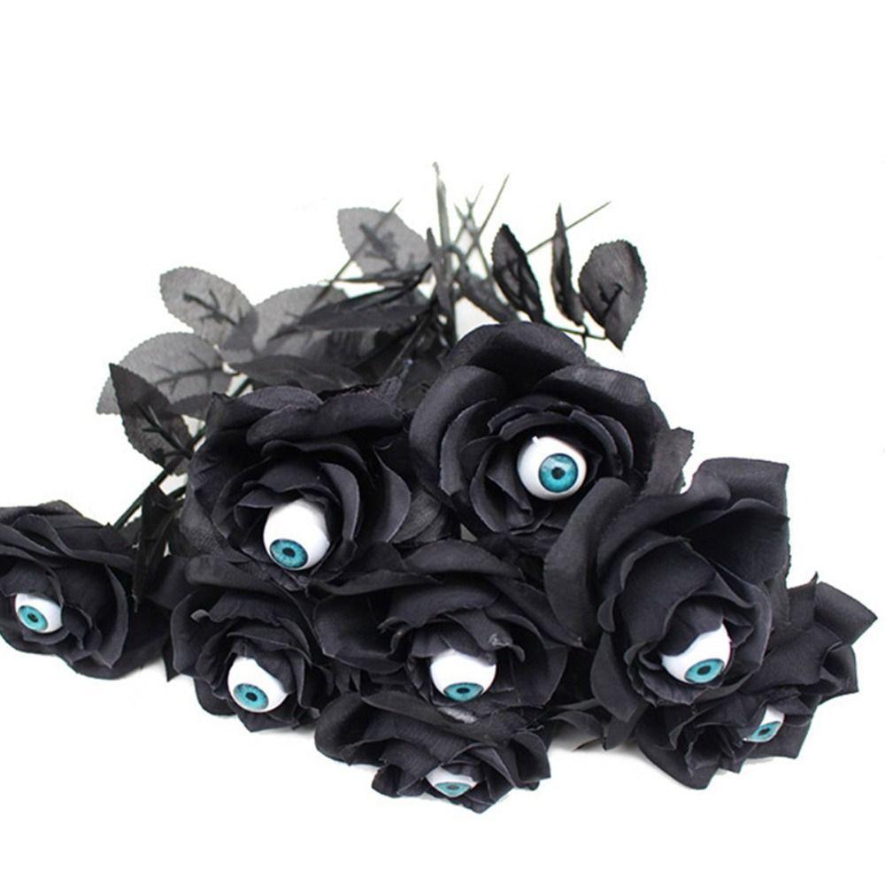 5PCS Photo Props Artificial Rose Flower With Eyeball Halloween Silk Flower Fake Flower  Halloween
