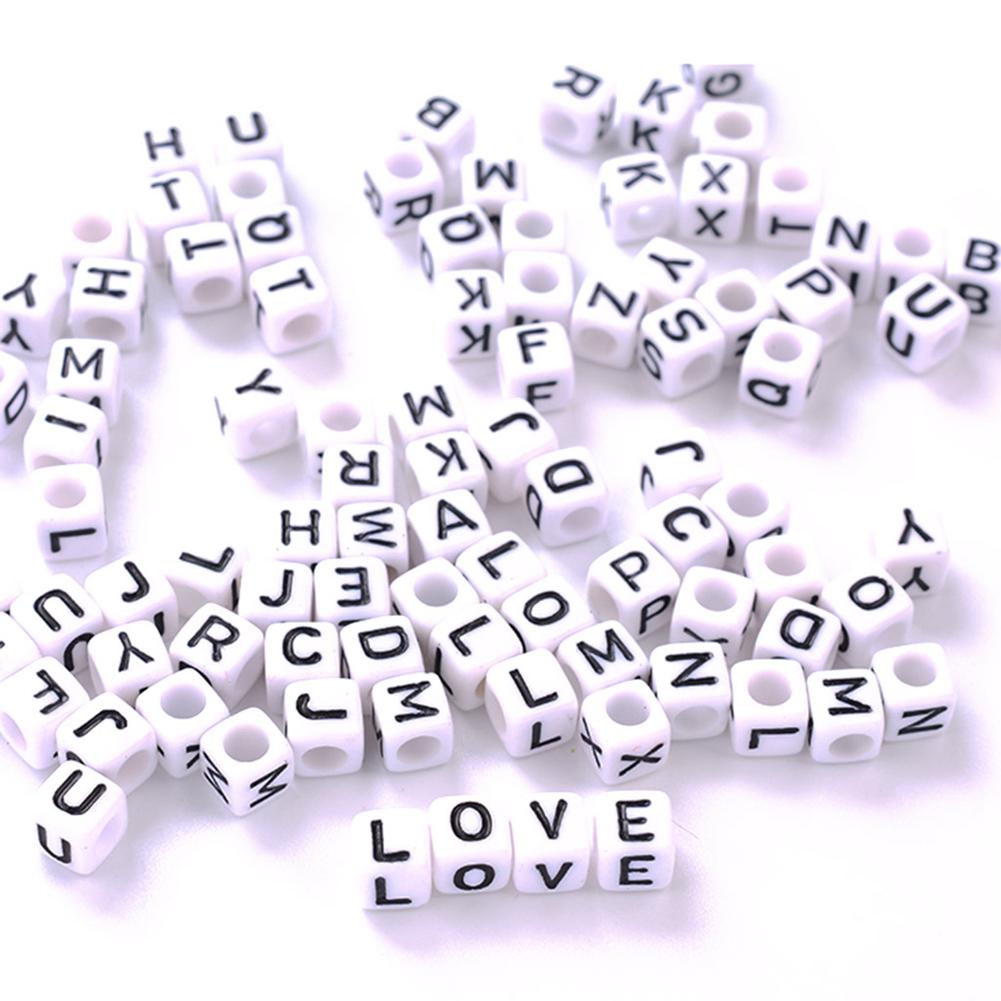 100pcs Letter Alphabet Beads 4mm Square White Acrylic Beads DIY Jewelry Accessories