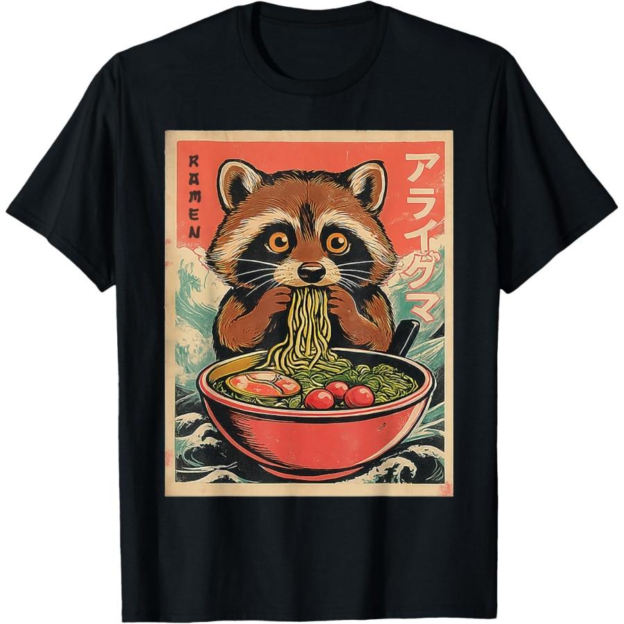 Cute Japanese kawaii Raccoon eating Ramen Animal Funny boys T-Shirt XXXXXL