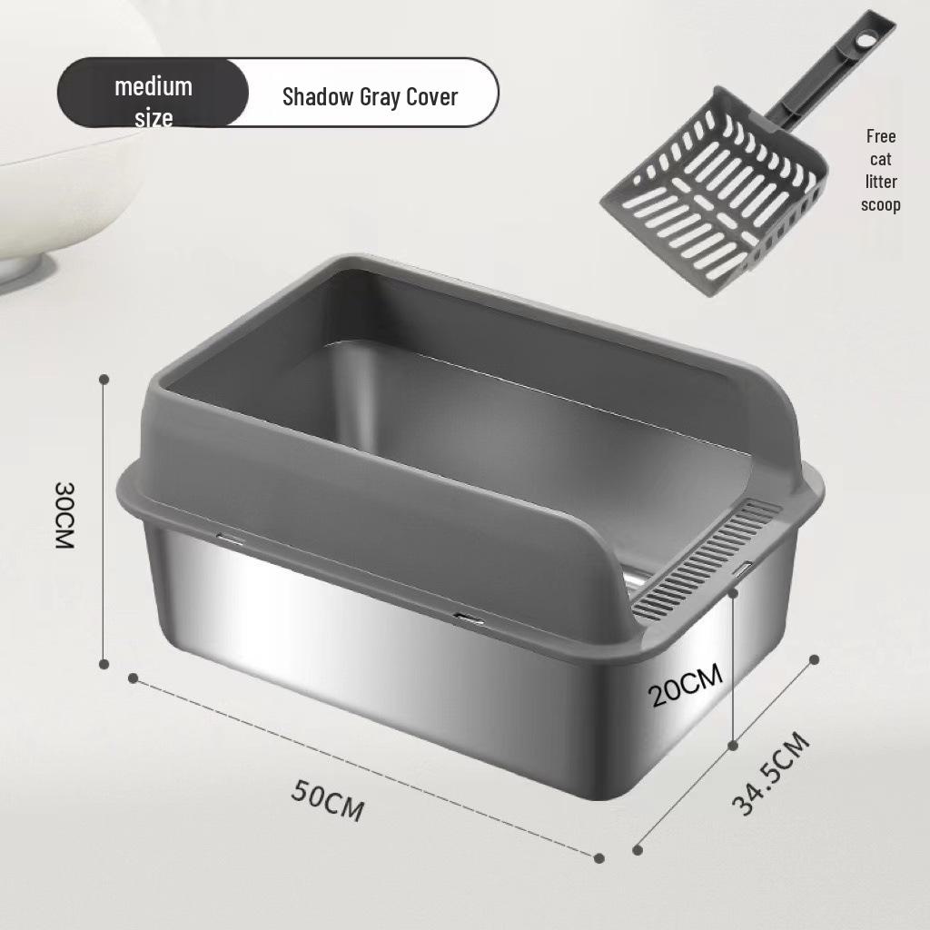 

Очень большой кошачий туалет из нержавеющей стали с высоким ограждением, защитой от брызг и полузакрытой конструкцией Includes litter scoop and anti-slip mat