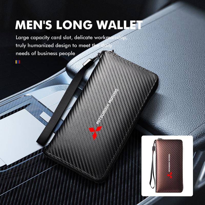 xkhr10 For Mitsubishi Men Business Long Wallet Carbon Fibre Coin Purse Key Holder Bank Card Bag Outlander Lancer Eclipse Mirage Xpander