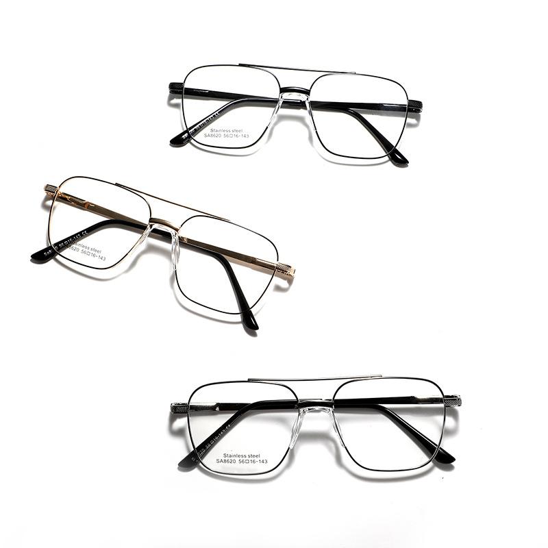 Glasses, Double Beam Metal Square Frame Men'S Commuter Simple Saddle Nose Pad Flat Glasses Women'S