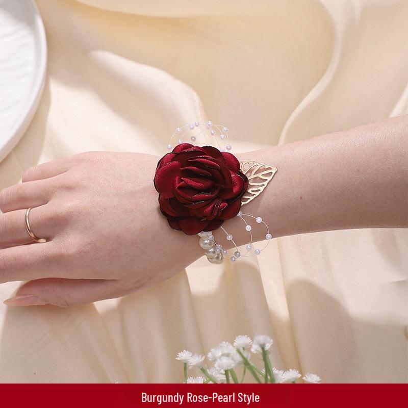 Bridesmaid Pink Rose Corsage Bracelet - Wedding Flower Accessory