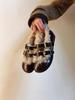 Plush warm fluffy shoes belt buckle Mary Jane shoes round head flat sole shoes one-word buckle small leather shoes