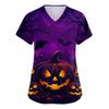 Women's V-neck Halloween Printed Short-sleeved Pocket Side-slit Protective Suit Top