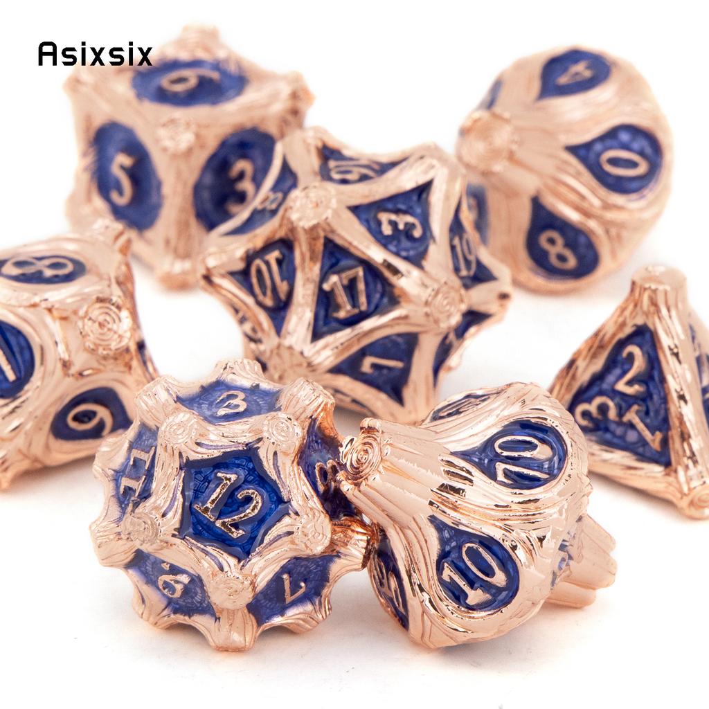 7 Pcs Copper Blue Tree Stump Root Metal Dice Solid Metal Polyhedral Dice Set Suitable for Role-Playing RPG  Board Game Card Game